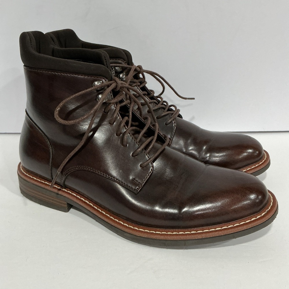 Mens Kenneth Cole REACTION Klay Flex Dark Brown Leather Lace Up Boots 7.5M